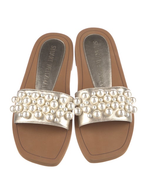 Stuart Weitzman Leather Beaded Accents Slides
