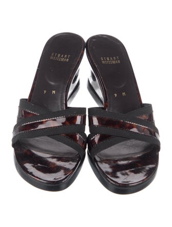Stuart Weitzman Patent Leather Animal Print Slides