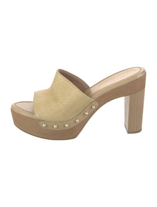 Stuart Weitzman Faux Pearl Accents Raffia Slides