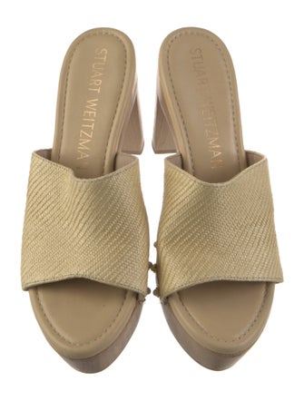 Stuart Weitzman Faux Pearl Accents Raffia Slides