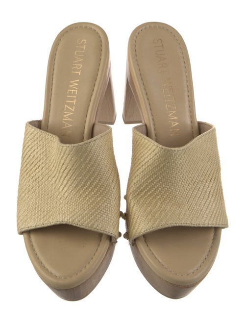 Stuart Weitzman Faux Pearl Accents Raffia Slides