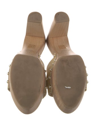 Stuart Weitzman Faux Pearl Accents Raffia Slides