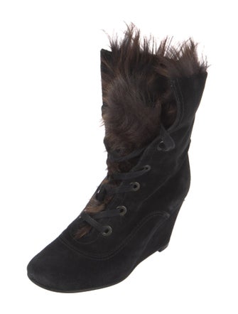 Stuart Weitzman Suede Fur Trim Lace-Up Boots