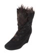 Stuart Weitzman Suede Fur Trim Lace-Up Boots