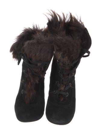 Stuart Weitzman Suede Fur Trim Lace-Up Boots