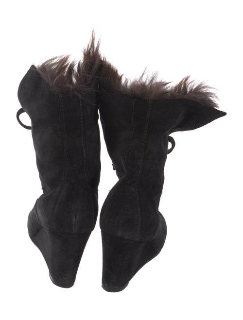 Stuart Weitzman Suede Fur Trim Lace-Up Boots