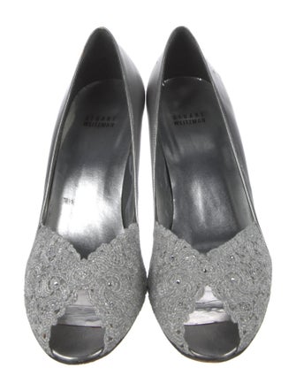 Stuart Weitzman Leather Crystal Embellishments D'Orsay Pumps