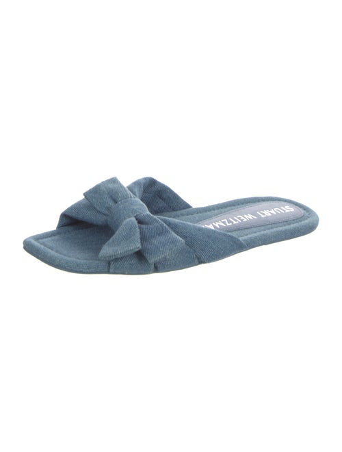 Stuart Weitzman Denim Bow Accents Slides