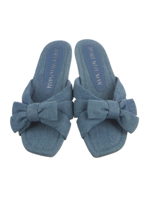 Stuart Weitzman Denim Bow Accents Slides