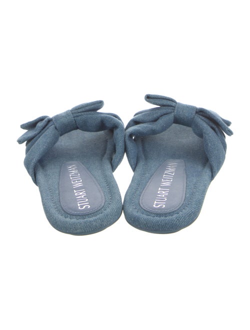 Stuart Weitzman Denim Bow Accents Slides