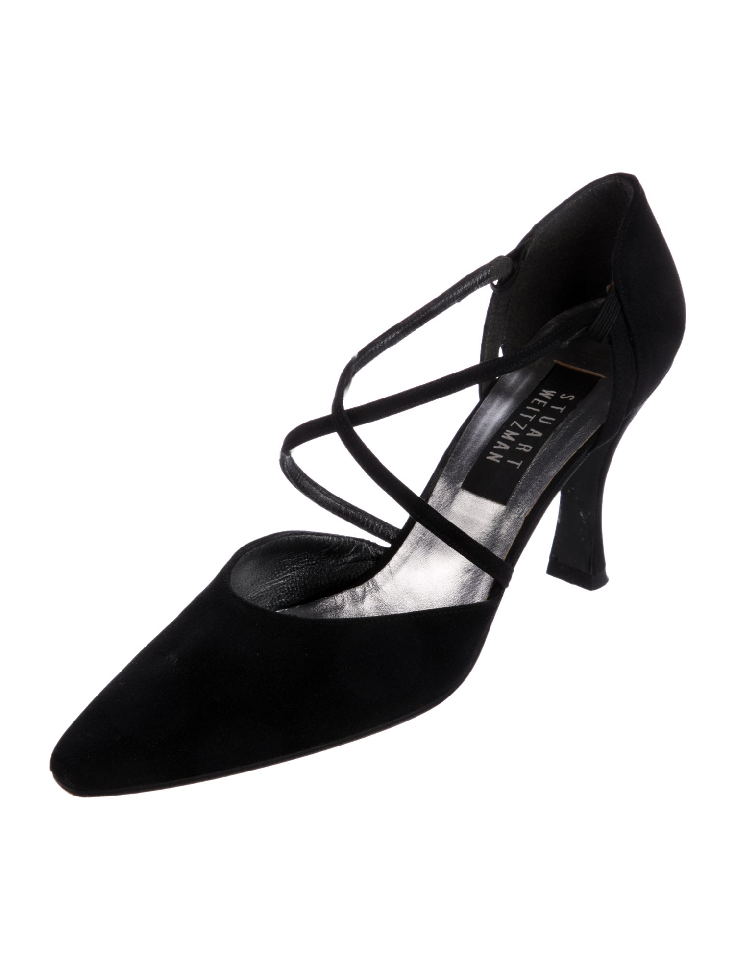 Stuart Weitzman Canvas Crystal Embellishments T-Strap Pumps