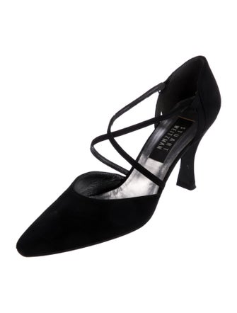 Stuart Weitzman Canvas Crystal Embellishments T-Strap Pumps