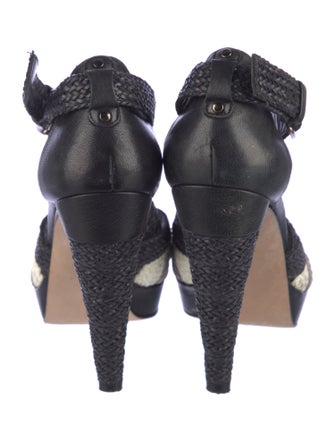 Stuart Weitzman Leather Printed T-Strap Pumps