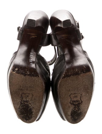 Stuart Weitzman Leather Animal Print T-Strap Pumps