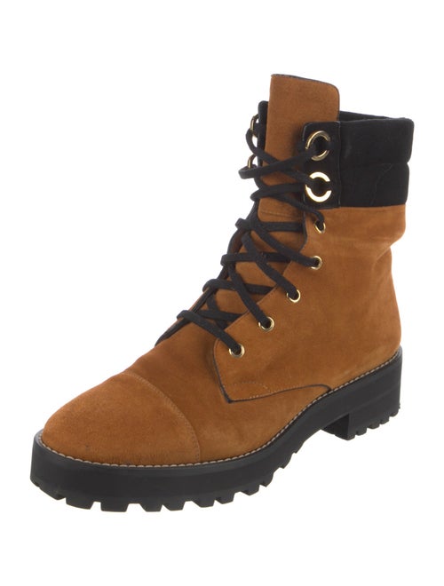 Stuart Weitzman Suede Colorblock Pattern Combat Boots