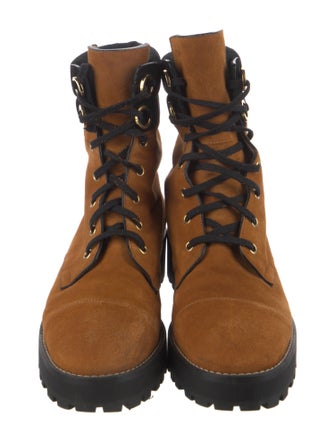 Stuart Weitzman Suede Colorblock Pattern Combat Boots