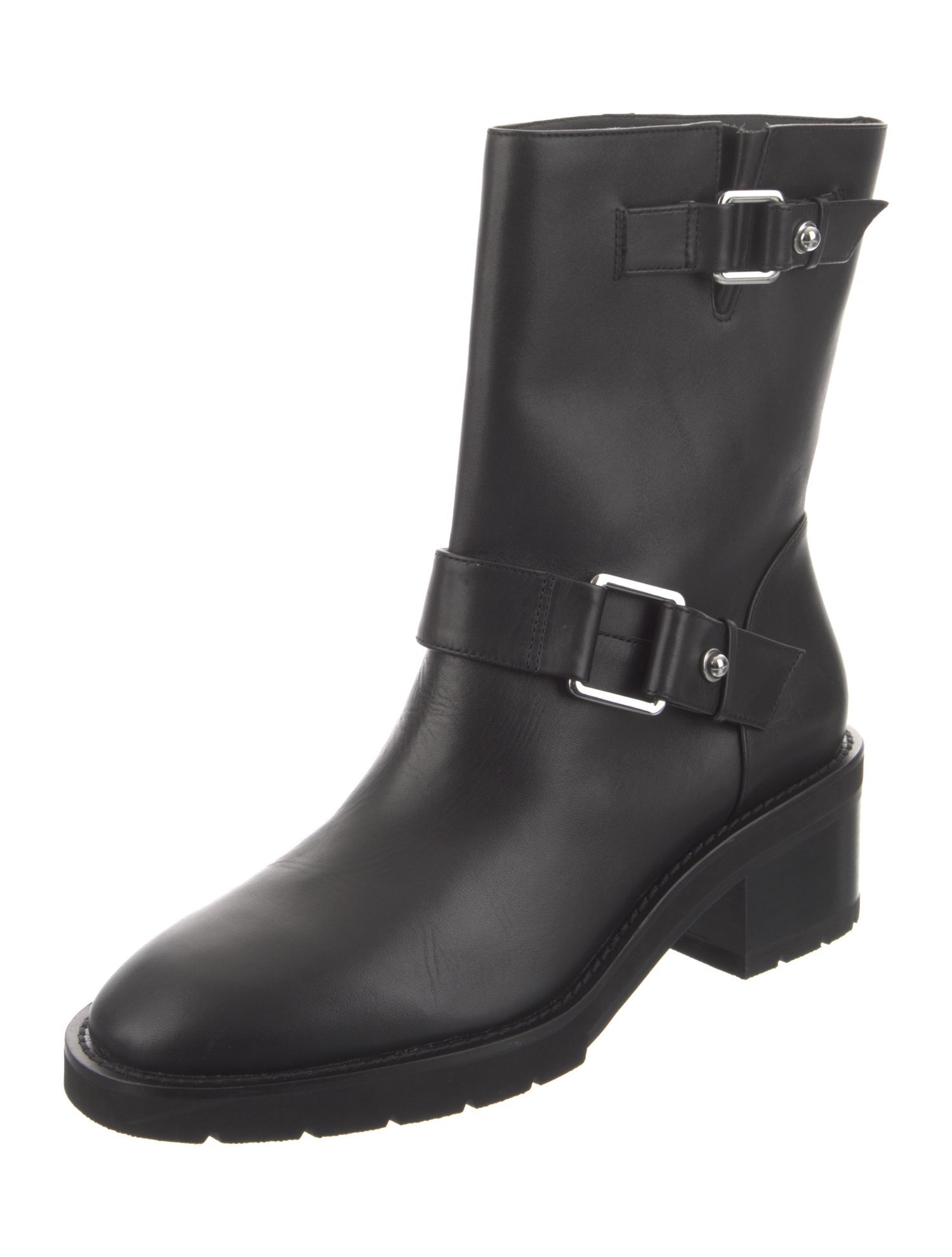 Stuart Weitzman Faux Pearl Accents Leather Moto Boots