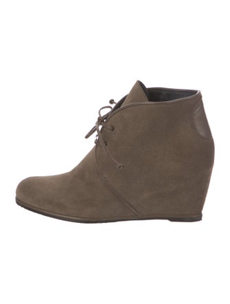 Stuart Weitzman Suede Leather Trim Embellishment Lace-Up Boots