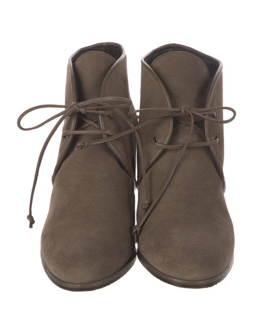 Stuart Weitzman Suede Leather Trim Embellishment Lace-Up Boots