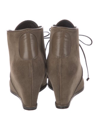 Stuart Weitzman Suede Leather Trim Embellishment Lace-Up Boots