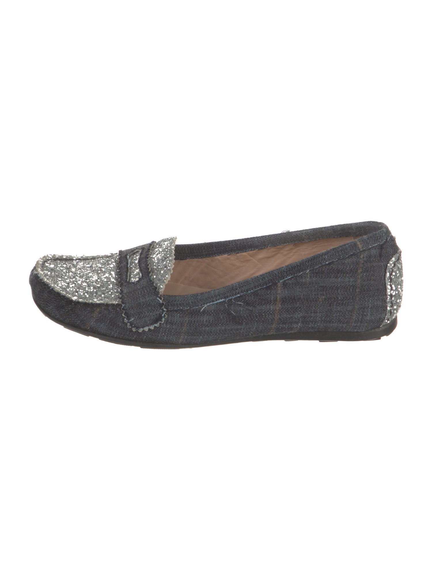 Stuart Weitzman Denim Glitter Accents Loafers