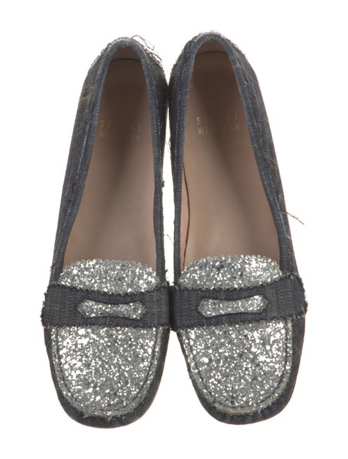 Stuart Weitzman Denim Glitter Accents Loafers
