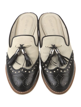 Stuart Weitzman Leather Tassel Accents Mules