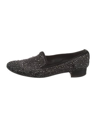 Stuart Weitzman Suede Crystal Embellishments Loafers