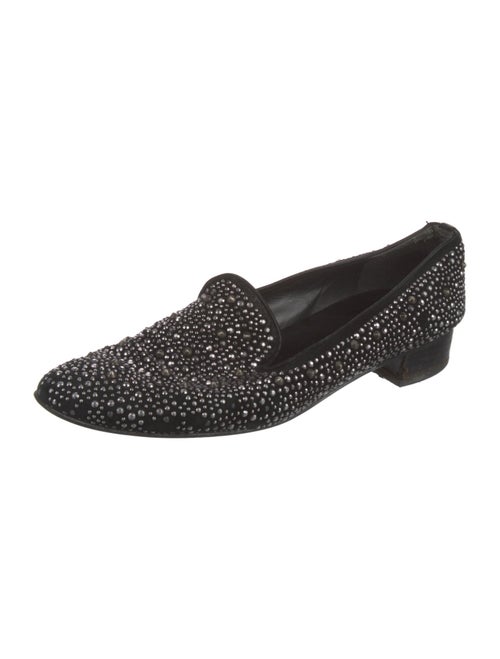 Stuart Weitzman Suede Crystal Embellishments Loafers