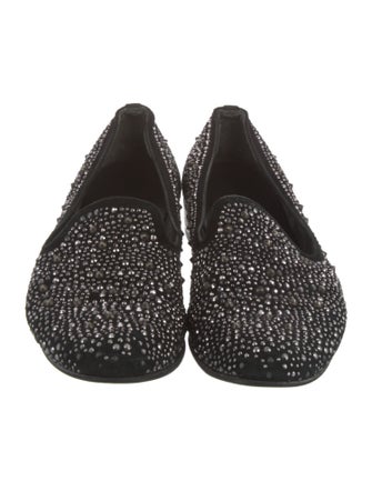 Stuart Weitzman Suede Crystal Embellishments Loafers