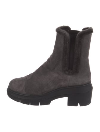 Stuart Weitzman Suede Faux Fur Trim Chelsea Boots