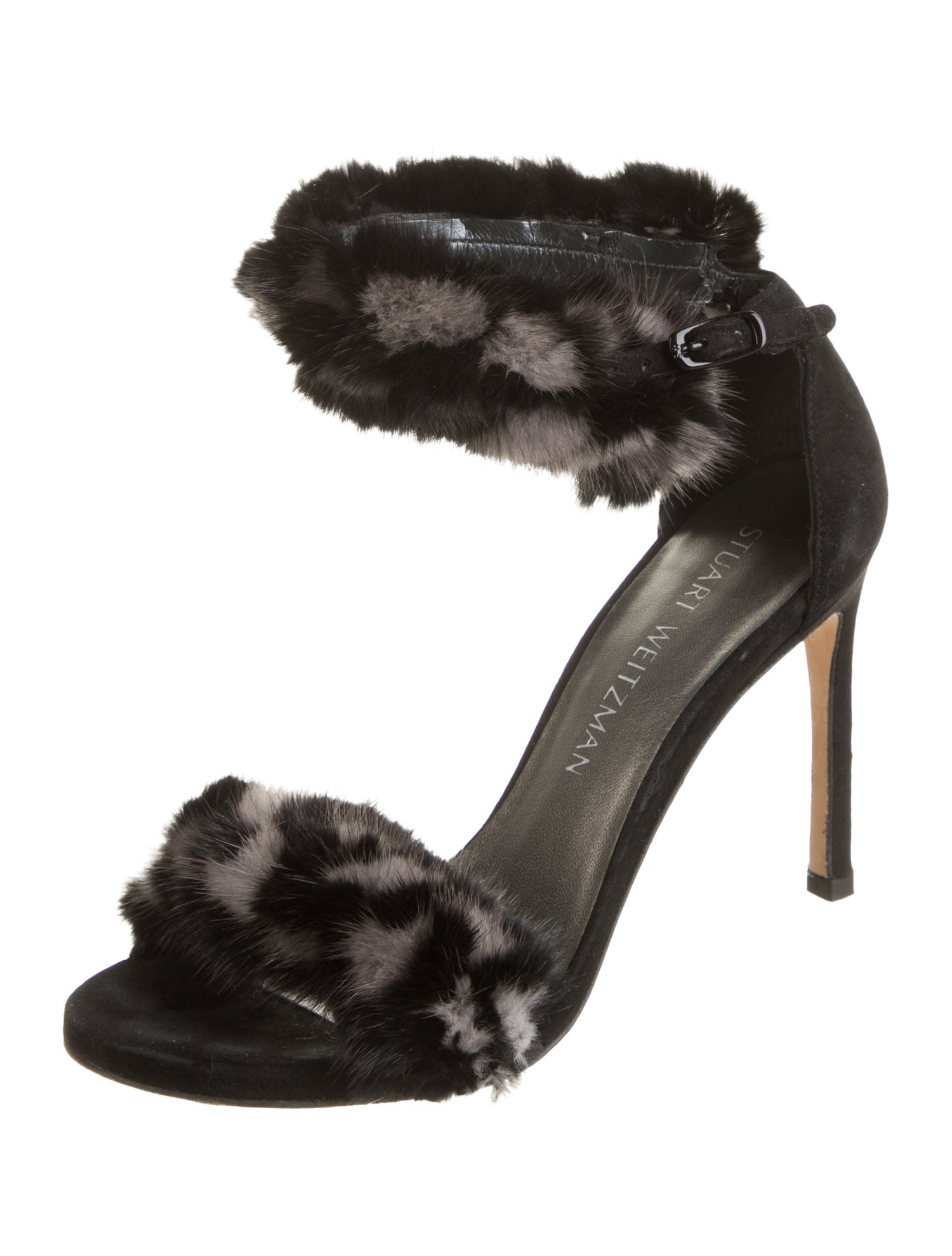 Stuart Weitzman Faux Fur Animal Print Sandals