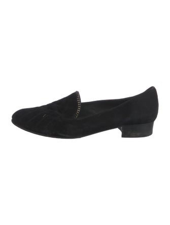 Stuart Weitzman Suede Chain-Link Accents Loafers