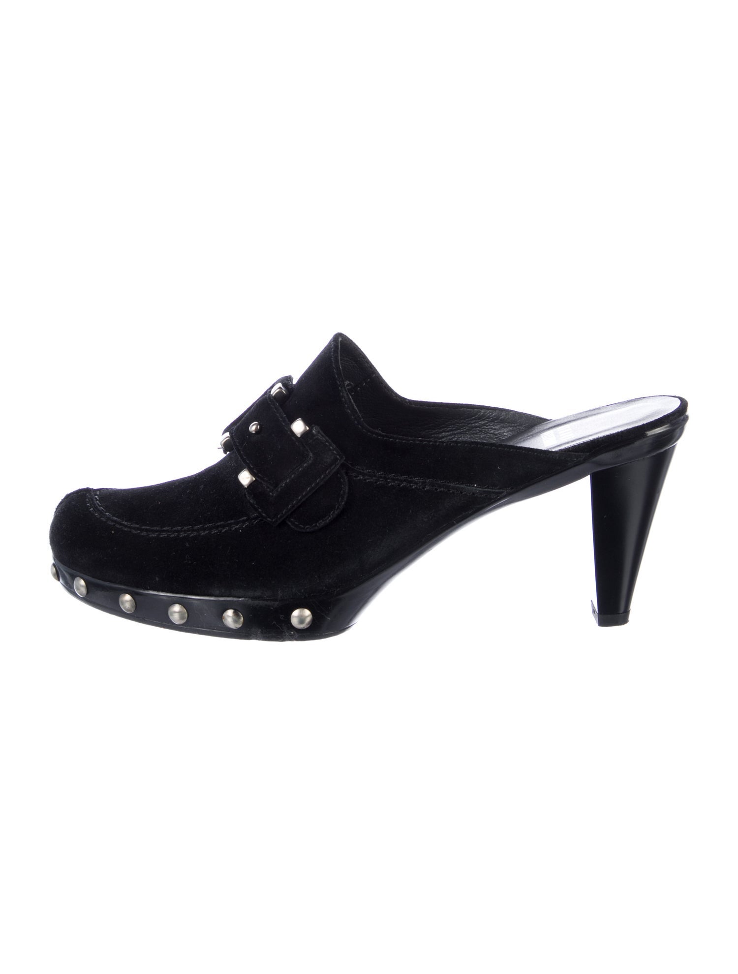 Stuart Weitzman Suede Studded Accents Mules