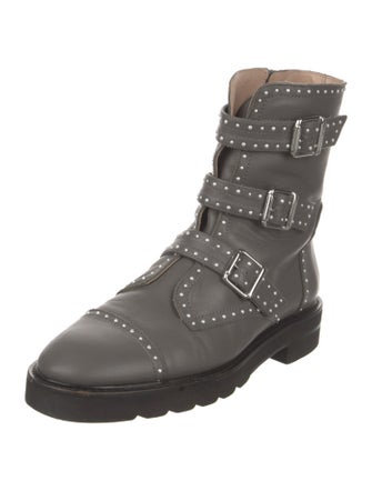 Stuart Weitzman Leather Studded Accents Combat Boots