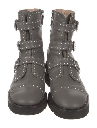 Stuart Weitzman Leather Studded Accents Combat Boots