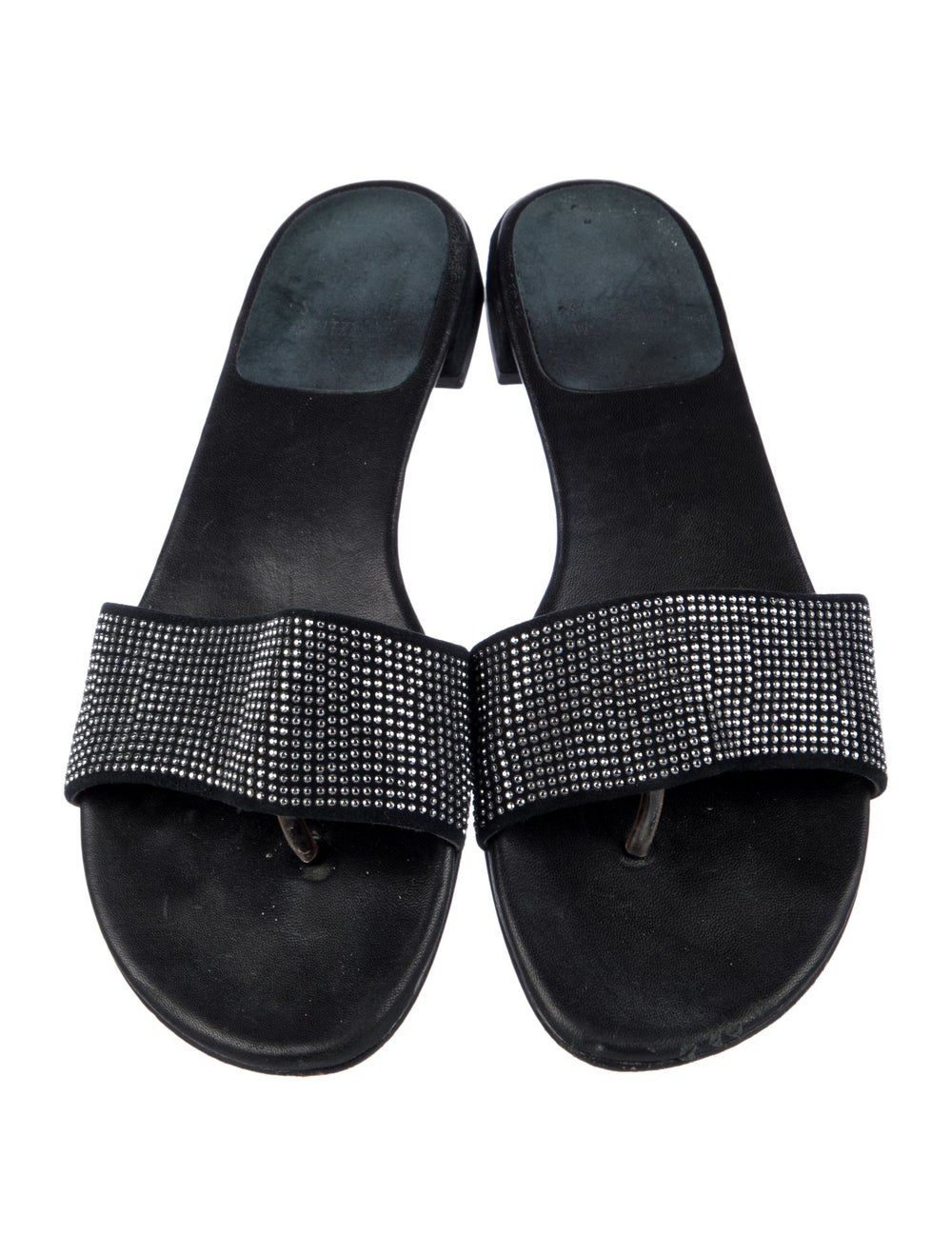 Stuart Weitzman Leather Slides Black Printed Crys… - image 3