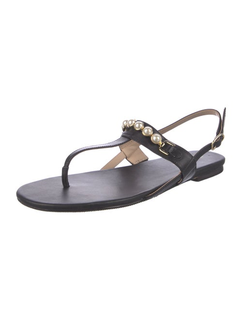 Stuart Weitzman Leather Beaded Accents T-Strap Sandals