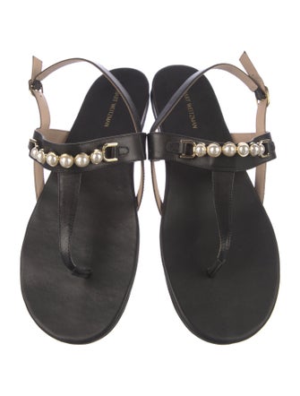 Stuart Weitzman Leather Beaded Accents T-Strap Sandals