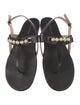 Stuart Weitzman Leather Beaded Accents T-Strap Sandals