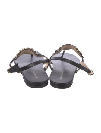 Stuart Weitzman Leather Beaded Accents T-Strap Sandals