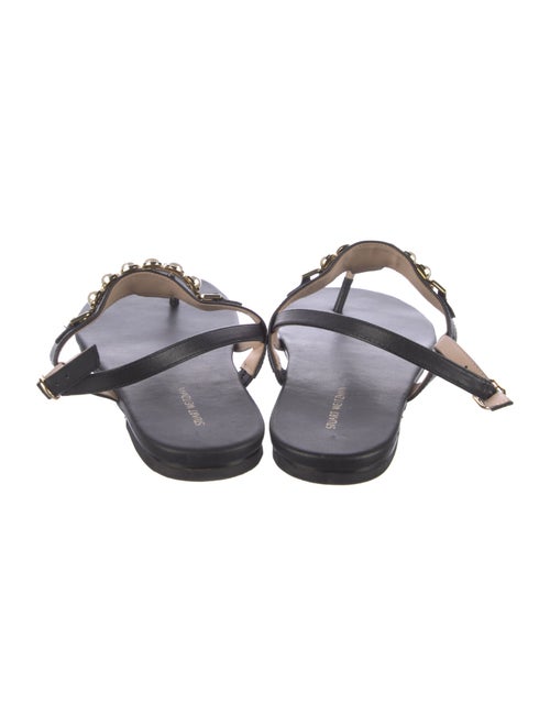 Stuart Weitzman Leather Beaded Accents T-Strap Sandals
