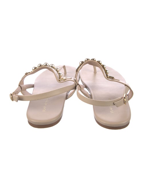 Stuart Weitzman Leather Beaded Accents T-Strap Sandals