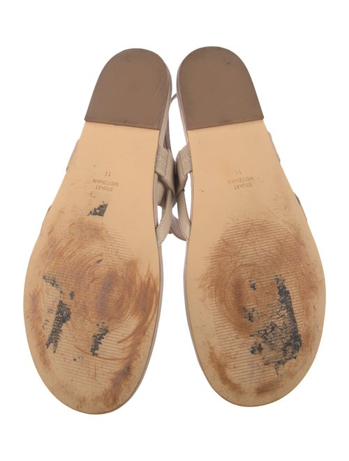 Stuart Weitzman Leather Beaded Accents T-Strap Sandals