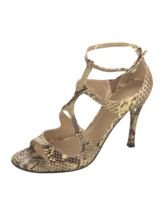 Stuart Weitzman Leather Animal Print T-Strap Sandals
