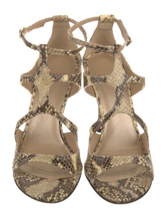 Stuart Weitzman Leather Animal Print T-Strap Sandals