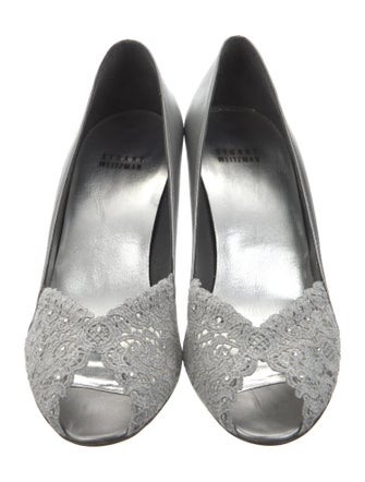 Stuart Weitzman Leather Lace Pattern Sandals