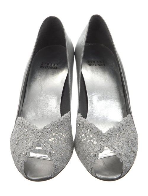 Stuart Weitzman Leather Lace Pattern Sandals