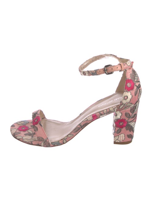 Stuart Weitzman Floral Print Embroidered Accent Sandals
