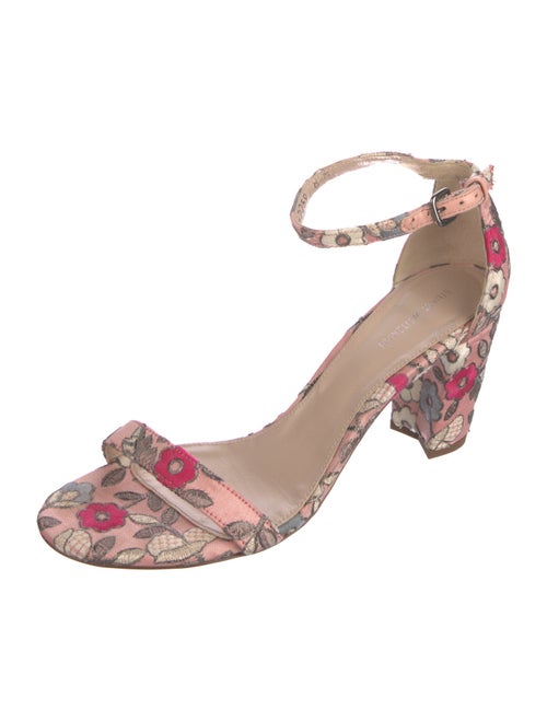 Stuart Weitzman Floral Print Embroidered Accent Sandals